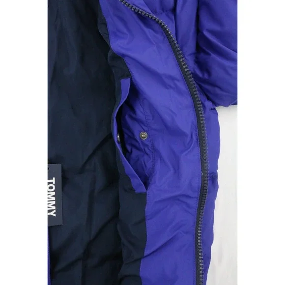 Tommy Jeans Tommy Hilfiger Mens Hooded Down Jacket Blue Sz XS Embroidery Elastic - Picture 13 of 16